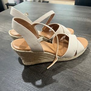 NEW J Crew Factory Canvas Peep Toe Wedge Espadrille Sandals